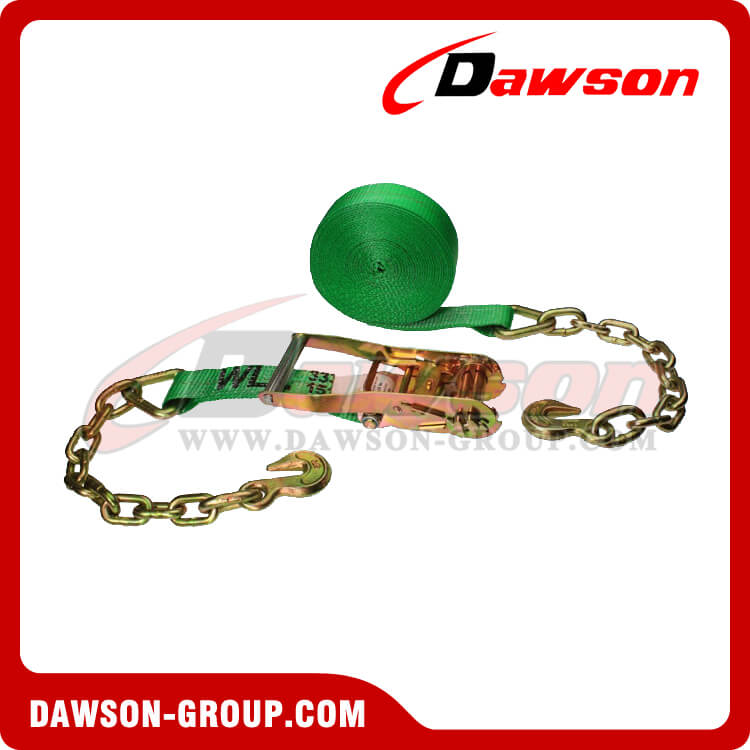2'' x 30' GREEN Ratchet Strap with Chain Extension- china manufacturer supplier - Dawson Group