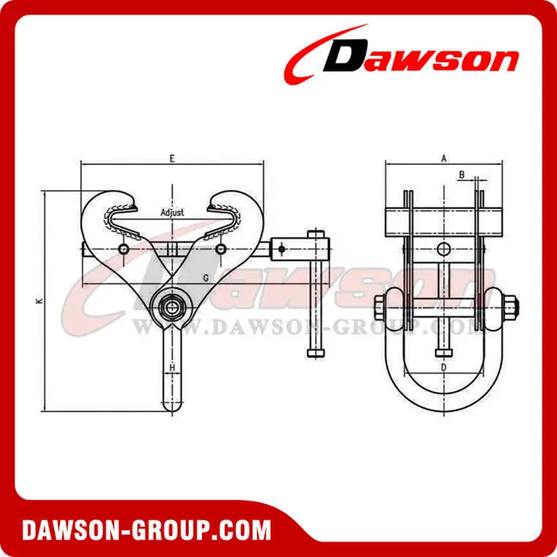 DS-BCL Heavy Duty Beam Trolley Clamp with Fixed Jaw & Fitting Shackle