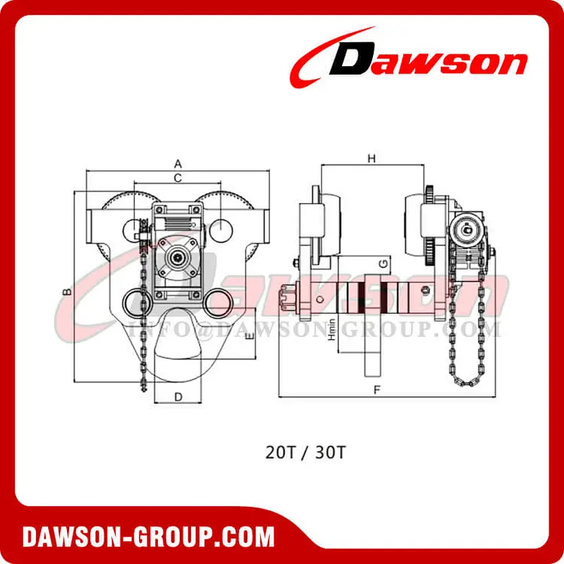 DS-JS 20T 30T Hand Chain Trolley, 20000kg 30000kg Trolley Clamps