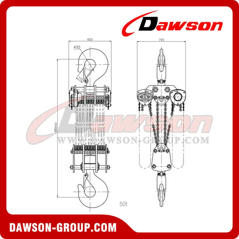 50 TON - 50T - 50000KG Manual Chain Hoist, Chain Block for Construction Site
