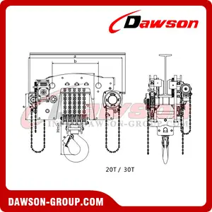 DS-YTG-20 DS-YTG-30 20T,30Ton, 20000kg 30000kg Hand Chain Hoist Trolley, Low Clearance Trolley Hoist Combination