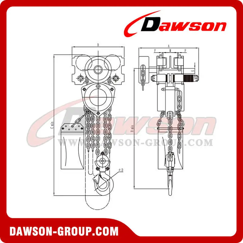 500kg - 15000kg Low Headroom Stainless Steel Chain Hoist for Wharf and Dock