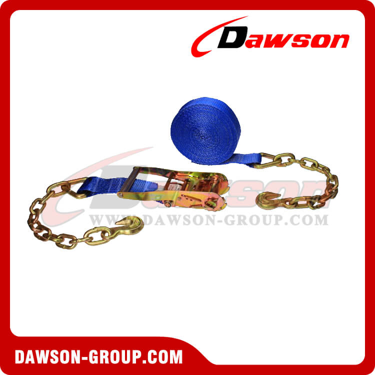 2'' x 30' BLUE Ratchet Strap with Chain Extension- china manufacturer supplier - Dawson Group