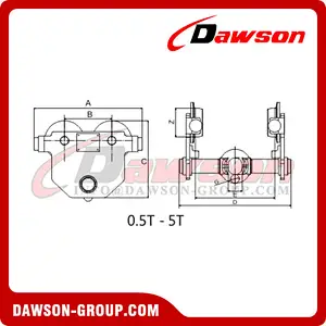 DS-SHT 0.5T - 5T Hand Push Trolley, Push Travel Trolley Clamp