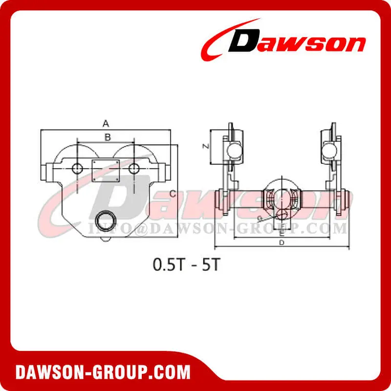 DS-SHT 0.5T - 5T Hand Push Trolley, Push Travel Trolley Clamp