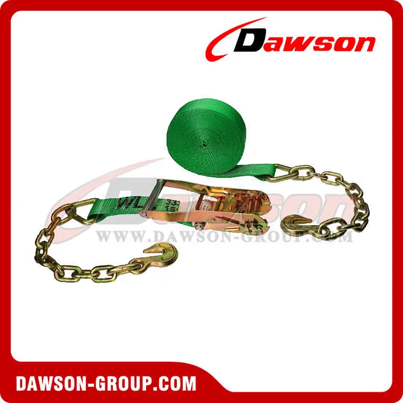 2 inch 30 feet GREEN Ratchet Strap with Chain Extension