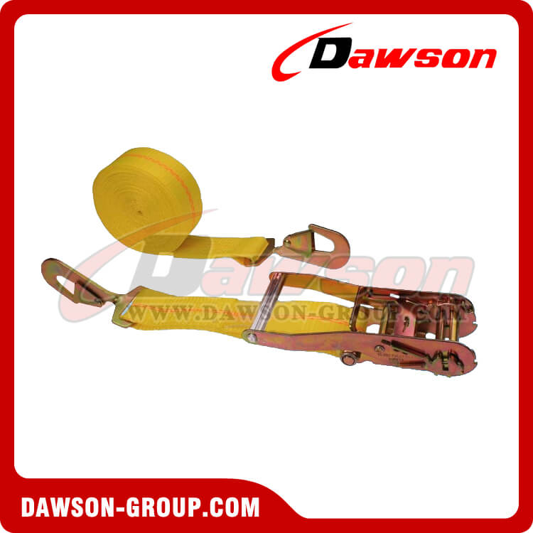 Ratchet Strap 2'' x 20' with Twisted Snap Hooks - Yellow Web- china manufacturer supplier - Dawson Group