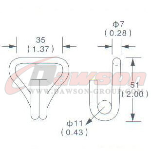 Drawing of DG-H004 1_5'' Double J Hook, 35MM 38MM Double J Hook,2000kgs - Dawson Group Ltd. - China Manufacturer, Supplier, Factory