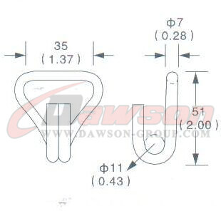 Drawing of DG-H005 1_5'' Double J Hook, 35MM 38MM Double J Hook,2000kgs - Dawson Group Ltd. - China Manufacturer, Supplier, Factory