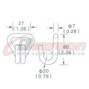 Drawing of DG-H007 1-1 16'' Double J Hook, 25MM 28MM Double J Hook,1500kgs - Dawson Group Ltd. - China Manufacturer, Supplier, Factory