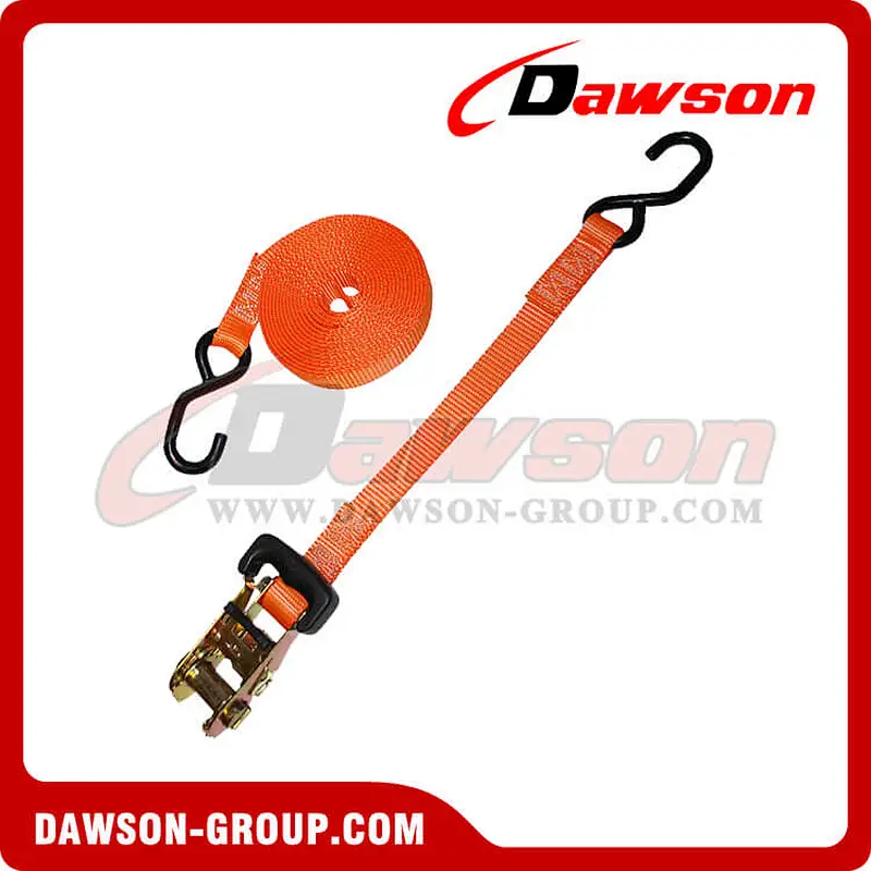 1 inch Heavy Duty Rubber Handle Ratchet Strap with S-Hooks