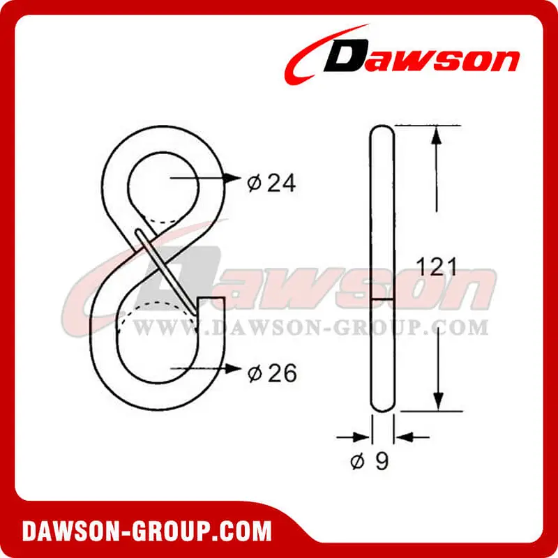 DSSH25084B BS 800KG1760LBS Black Coated S Hook with Latch