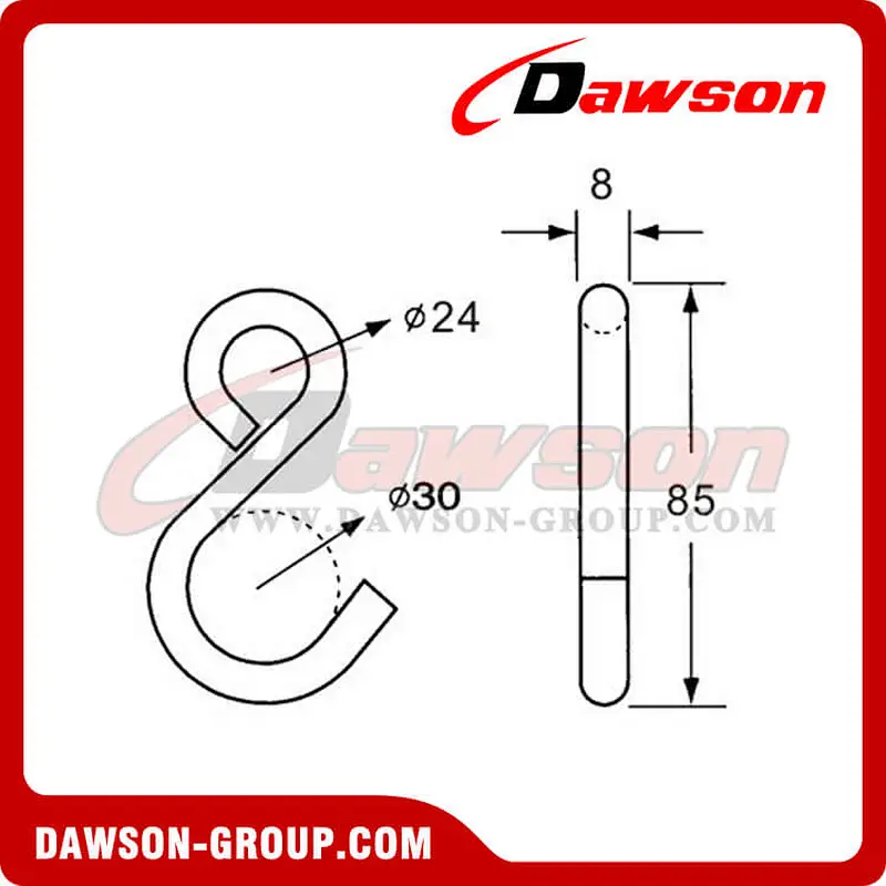 DSSH25082B BS 800KG1760LBS Black S Hook