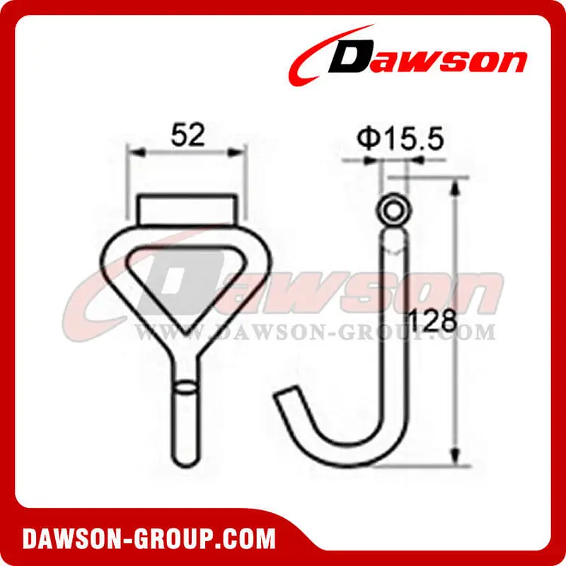 WHT5001 BS 5000KG11000LBS 2 inch J Hook with Weld Tubes