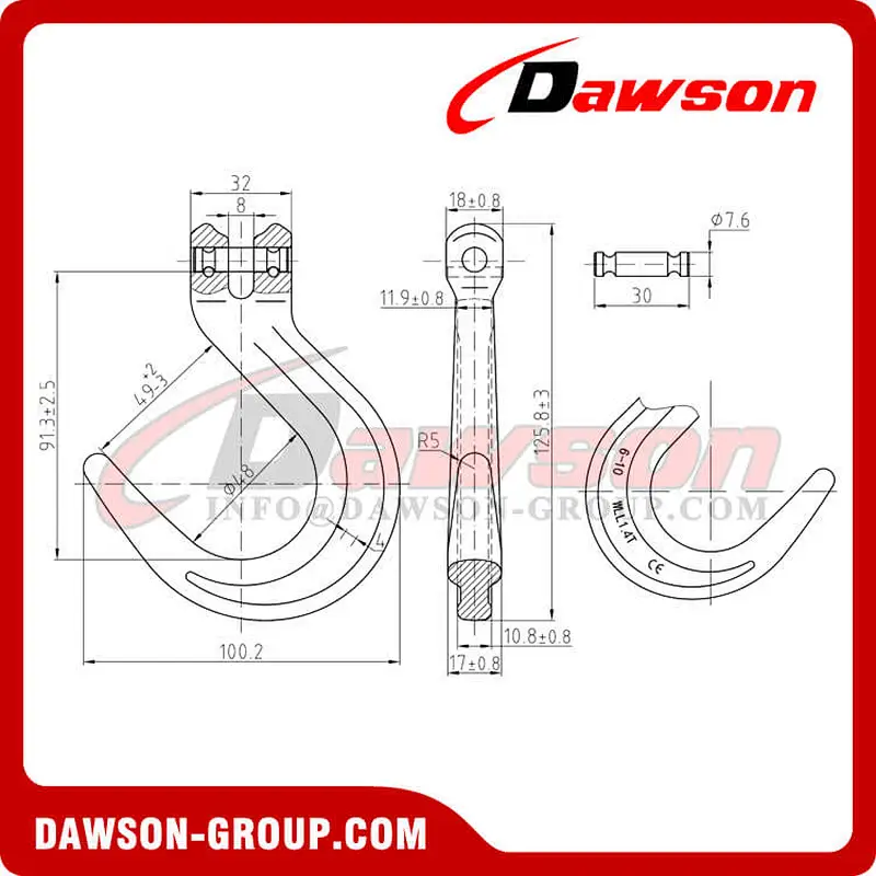 DS1082 G100 Forged Alloy Steel Clevis Foundry Hook, Large Opening Hook