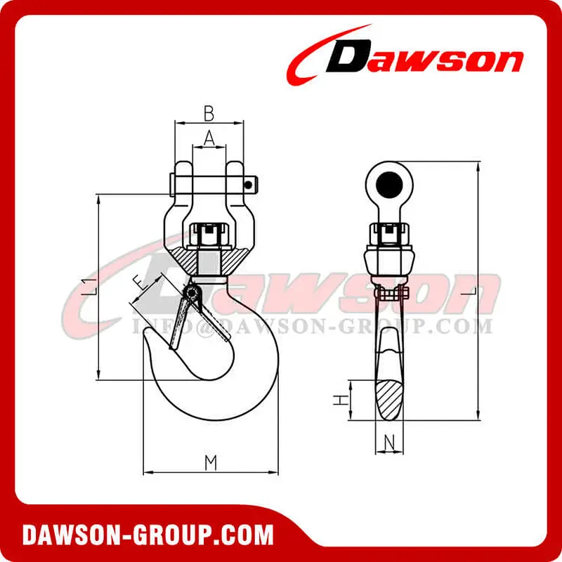 DS790 G80 1Ton Forged Alloy Steel Clevis Type Swivel Hook with Shackle for Webbing