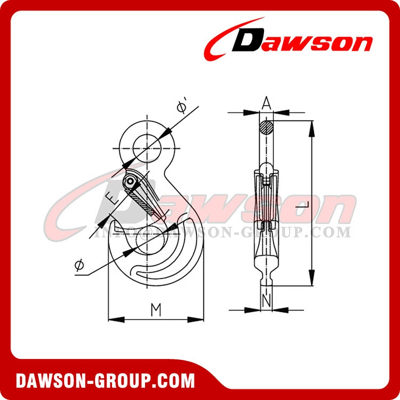 DS864 G80 Eye Sling Hook with Cast Latch for Chain Slings