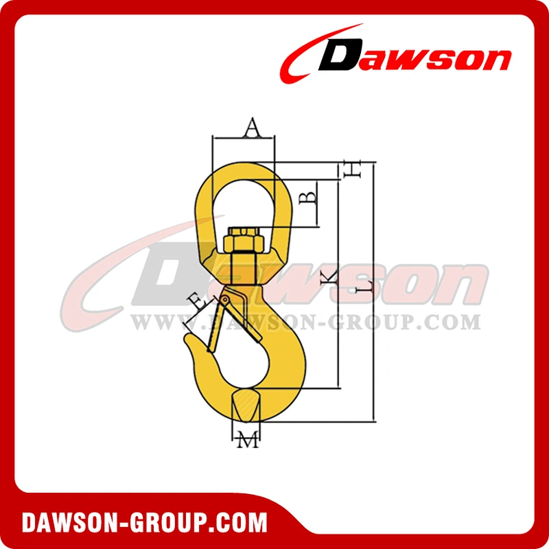 DS040 G80 Swivel Hook with Safety Latch for Heavy Duty Crane Lifting Chain Slings