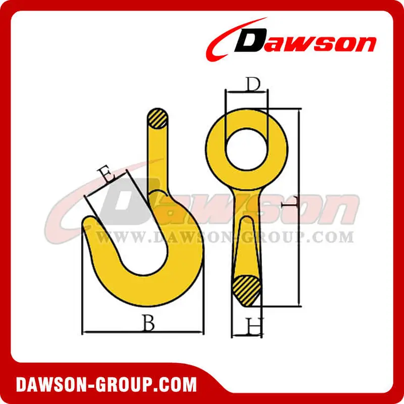 DS280 G80 Round Carbon Steel Reverse Eye Hook for Lashing and Pulling