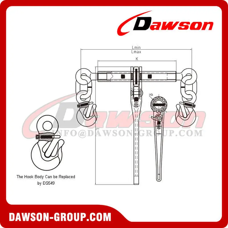 DS753 G80 Ratchet Binder with Safety Hooks to EN 12195-3, Grade 80 Ratchet Type Load Binder