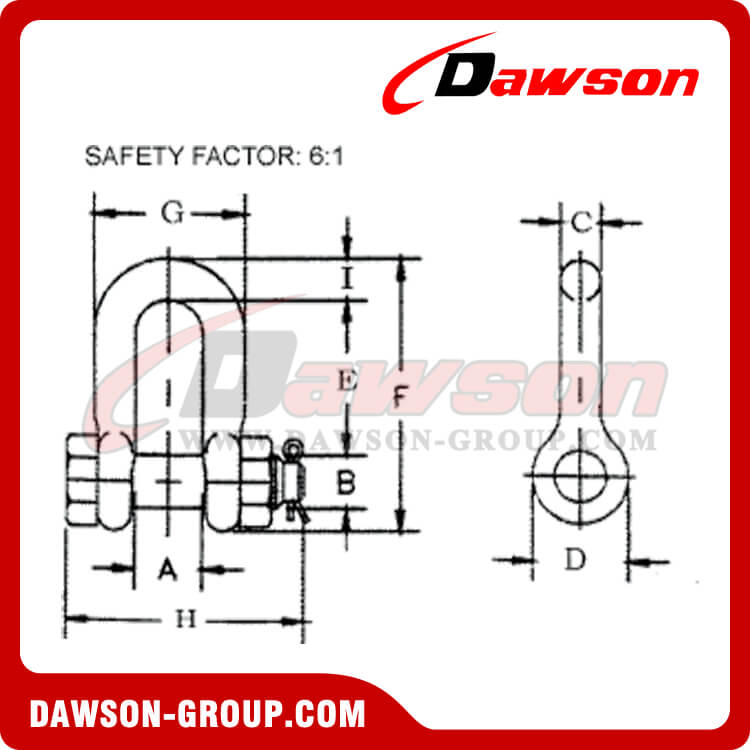 Dawson Brand Hot Dip Galvanized US Type Chain Shackle with Safety Pin, S6 Bolt Type Dee Shackle - Dawson Group Ltd. - Manufacturer, Factory, Supplier