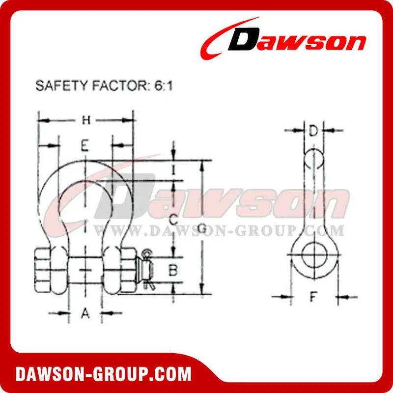 US Type Bolt Type Anchor Shackle with Safety Pin and Nut, S6 Bolt Type Bow Shackle