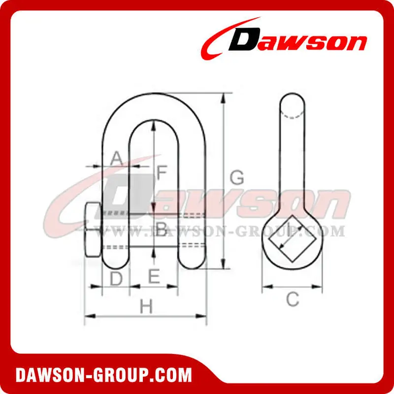 Forged Trawling Dee Shackle with Square Head Oversize Pin, Fishing Shackle