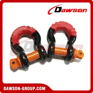 Dawson Drop Forged Bow Shackle with PU Protection for Towing & Recovery Strap, S6 Screw Pin Anchor Shackles