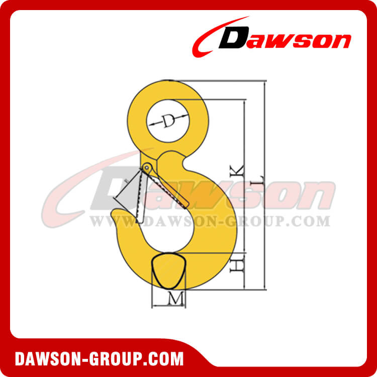 DS130 320A Grade 70 G70 Forged Alloy Steel Eye Hoist Hook with Latch, 320C G43 Grade 43 Forged Carbon Steel Eye Hoist Hook - Dawson Group Ltd. - China Manufacturer, Factory