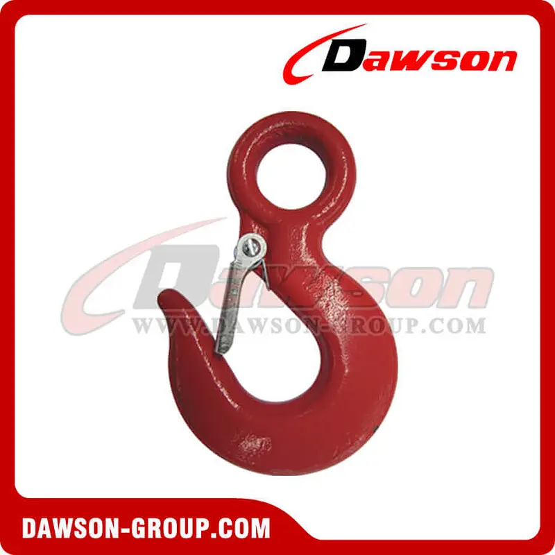 DS130 320A Grade 70 G70 Forged Alloy Steel Eye Hoist Hook with Latch, 320C G43 Grade 43 Forged Carbon Steel Eye Hoist Hook