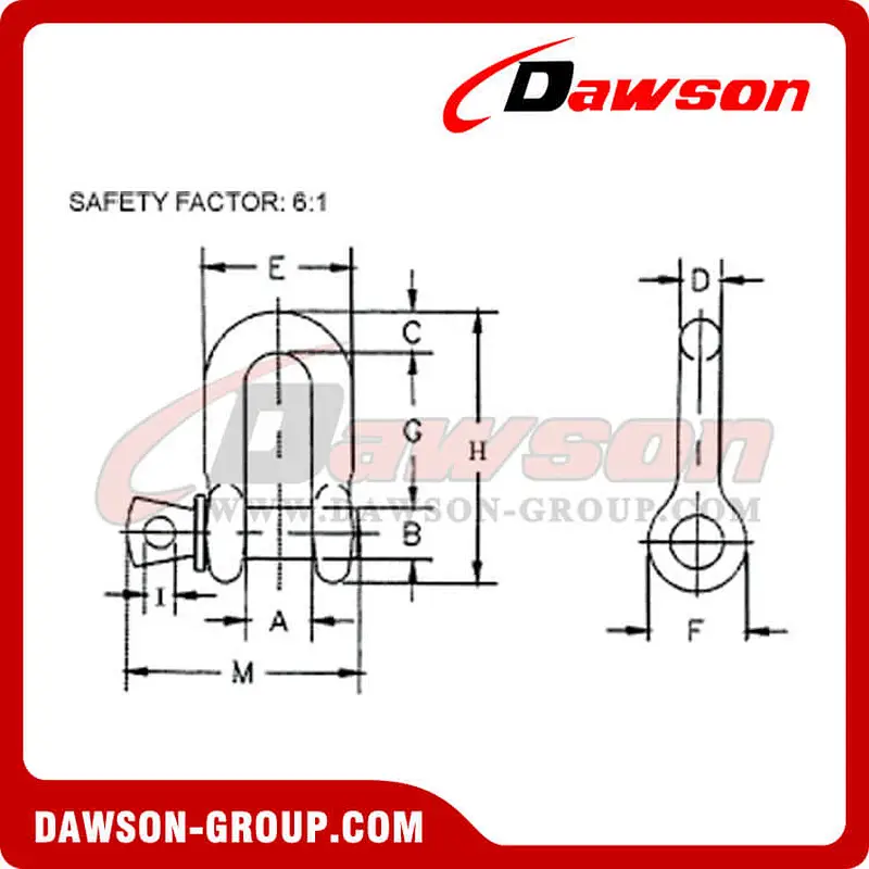 Dawson Brand Hot Dip Galvanized US Type Chain Shackle with Screw Pin, High Strength S6 Screw Pin Dee Shackle