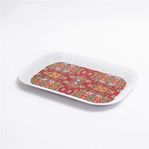 High quality white and flower plastic tray for packing coffee and tea afternoon ,large size food tray
