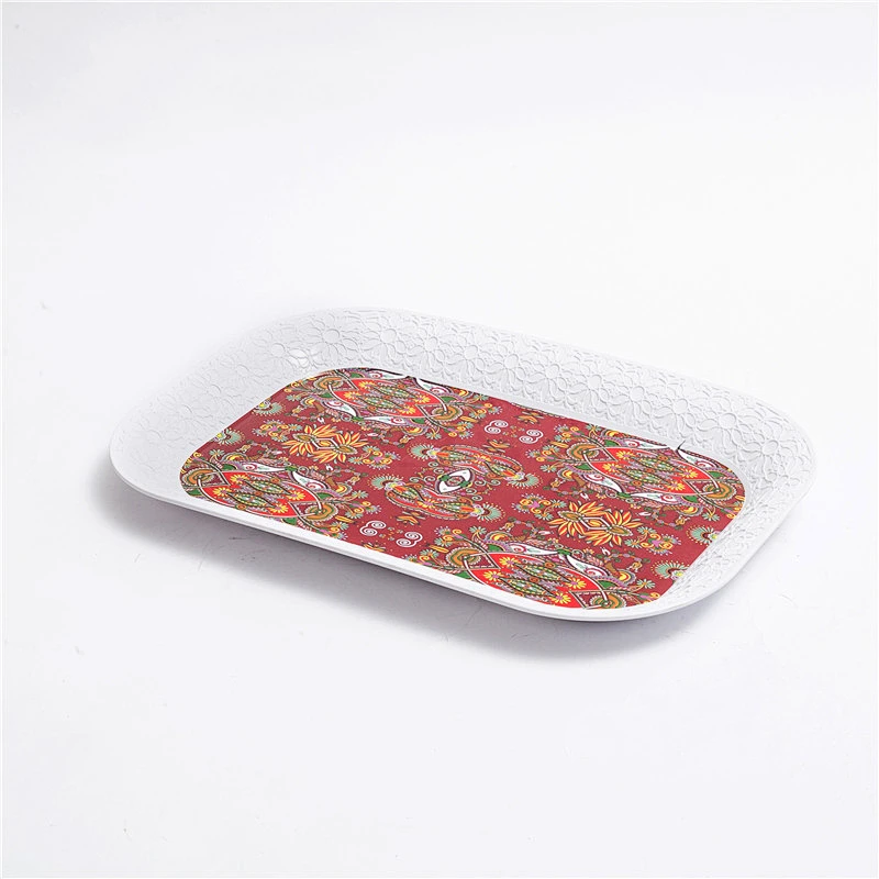 High quality white and flower plastic tray for packing coffee and tea afternoon ,large size food tray