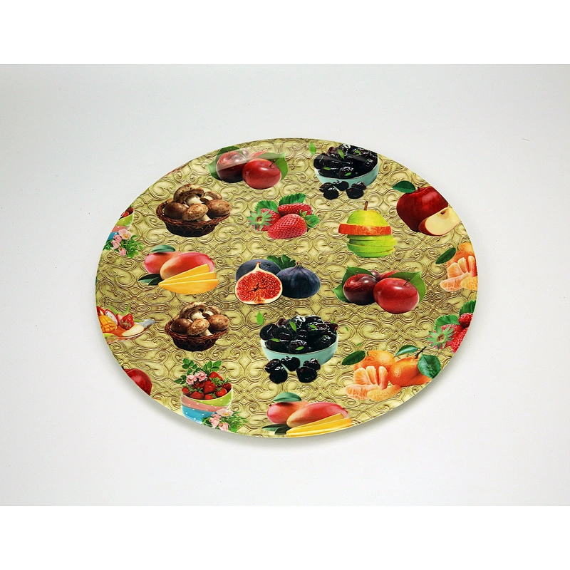 Hot flat round decor charger tray/cheap dish/food plastic plate