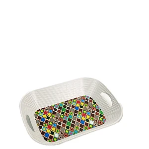 Custom Plastic Rectangle  Melamine Service Tray with two handle