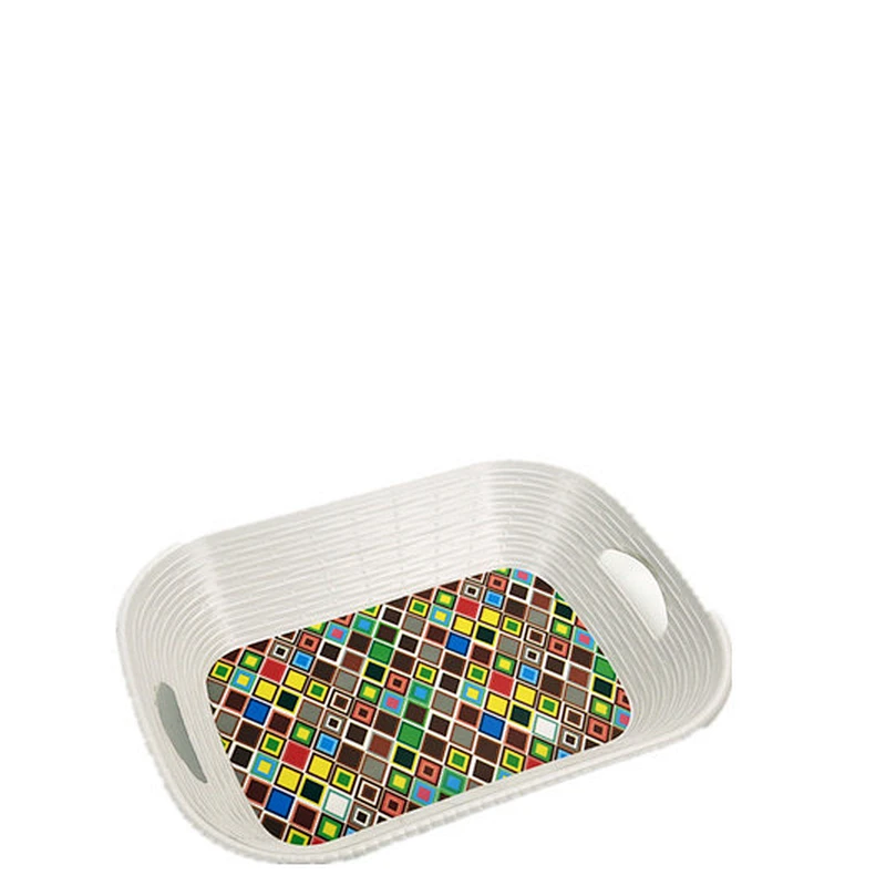 Custom Plastic Rectangle  Melamine Service Tray with two handle