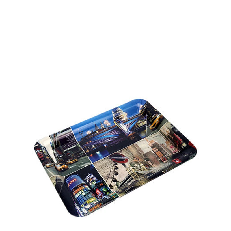 Hot new design printed rectangle promotion  plastic service tray reusable  flat plastic charger tray