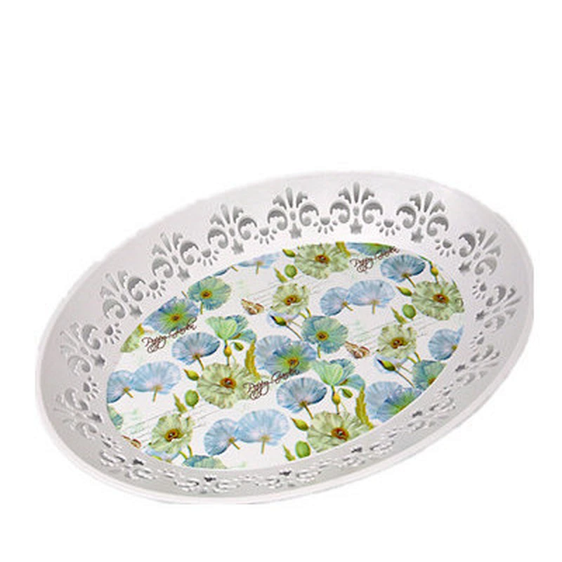 Dry fruit plastic serving tray promotion oval hollow out plastic tray food grade hdpe white plastic tray