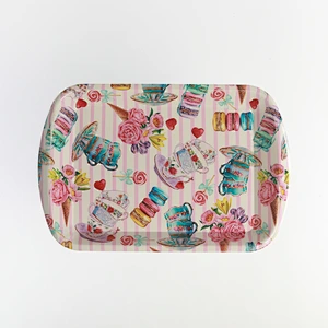 promotion gift tray for christmas rectangular food  plastic handle tray printed flowers plastic tray