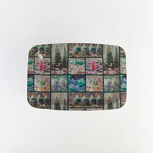 custom colored plastic serving tray flat rectangular plastic serving plate printing flowers plastic plate