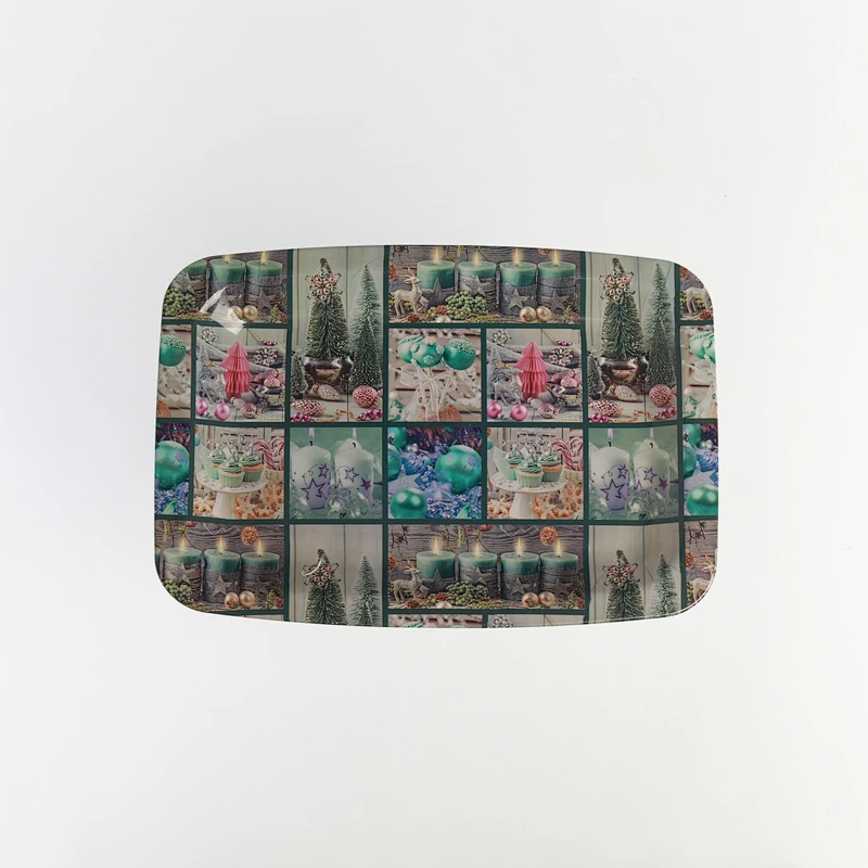custom colored plastic serving tray flat rectangular plastic serving plate printing flowers plastic plate