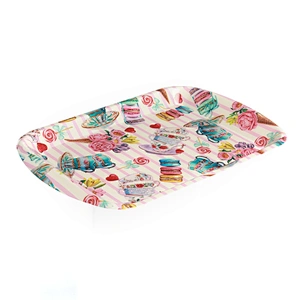 promotion gift tray for christmas rectangular food  plastic handle tray printed flowers plastic tray