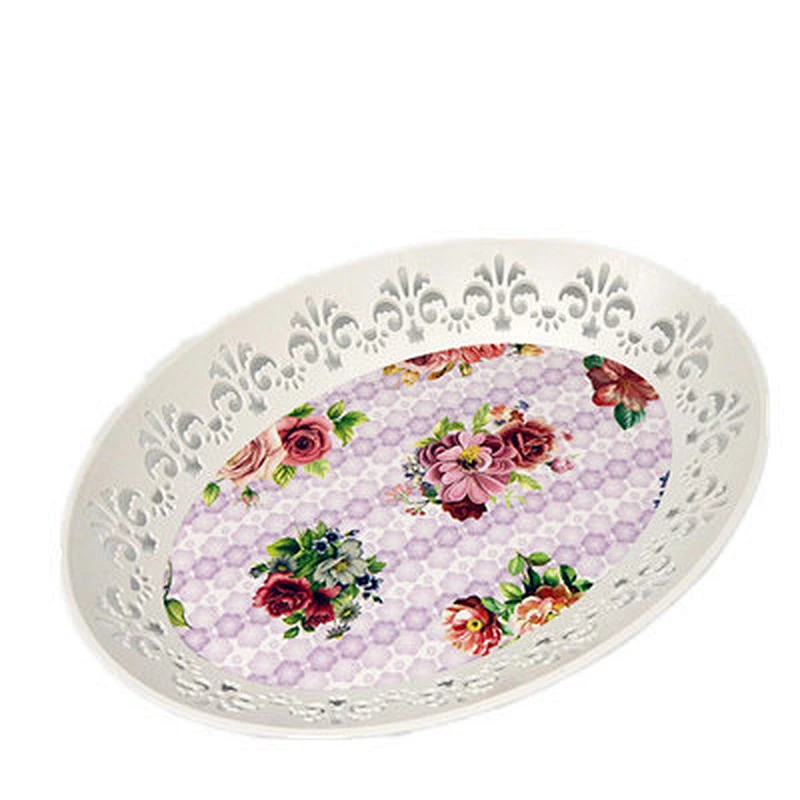 Dry fruit plastic serving tray promotion oval hollow out plastic tray food grade hdpe white plastic tray