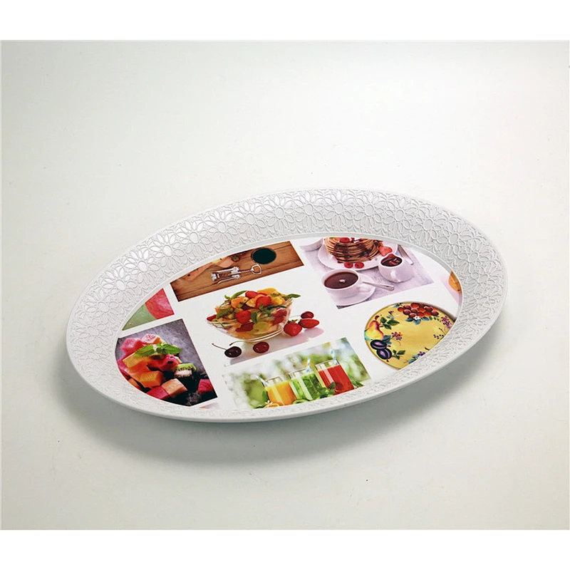 Western design oval shape plastic tray,printed beautiful decorative plastic tray,high quality plastic tray
