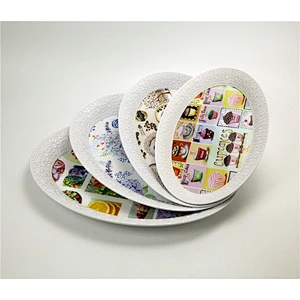 Western design oval shape plastic tray,printed beautiful decorative plastic tray,high quality plastic tray