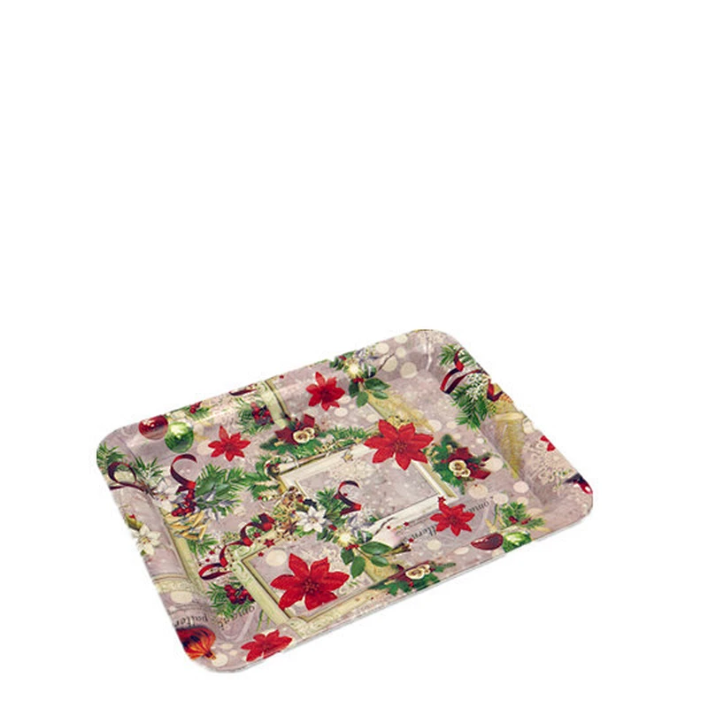 Hot new design printed rectangle promotion  plastic service tray reusable  flat plastic charger tray