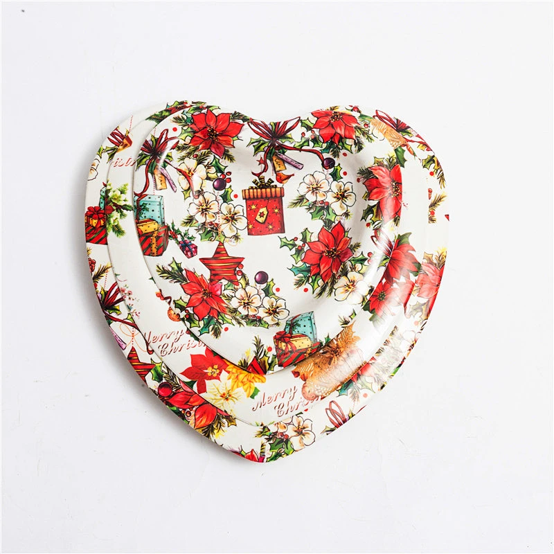 Heart shape plastic serving tray,western design christmas printed plastic tray,special holiday plastic serving tray