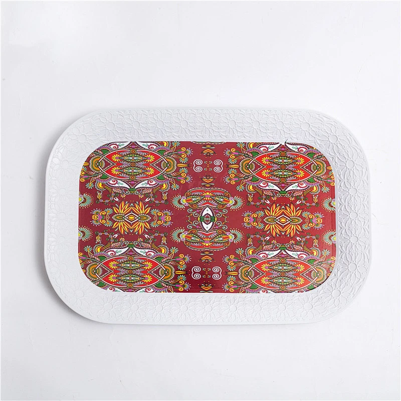 High quality white and flower plastic tray for packing coffee and tea afternoon ,large size food tray