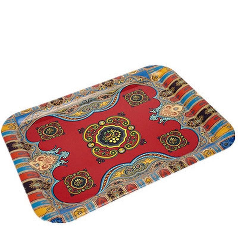 Hot new design printed rectangle promotion  plastic service tray reusable  flat plastic charger tray