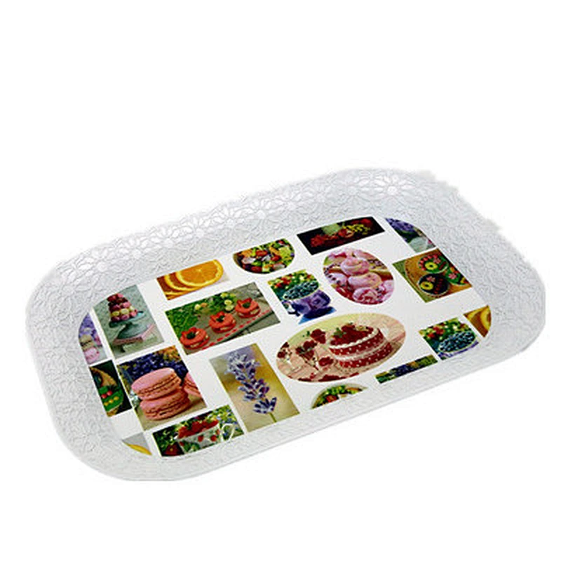 High quality white and flower plastic tray for packing coffee and tea afternoon ,large size food tray